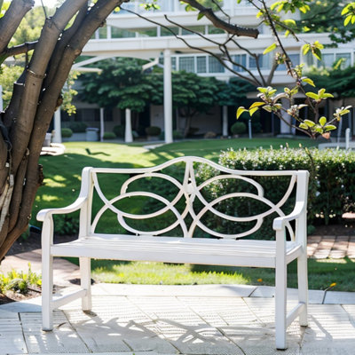 Cast Iron Floral Garden Patio Bench with Steel Frame（Gold edge
