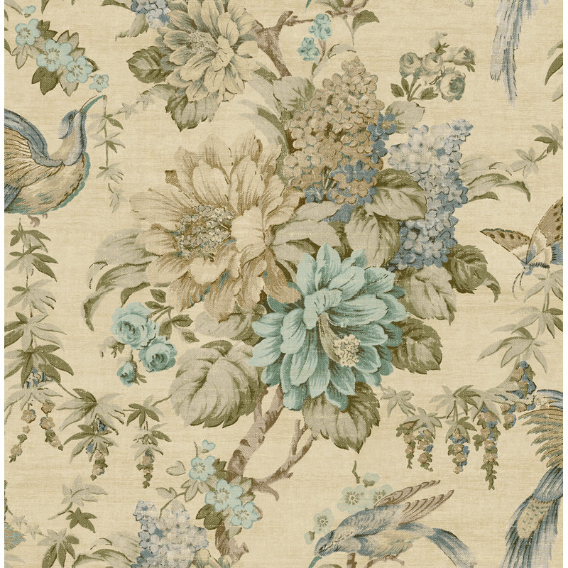 Papier peint à motif floral kaki et bleu crépuscule Seabrook Designs