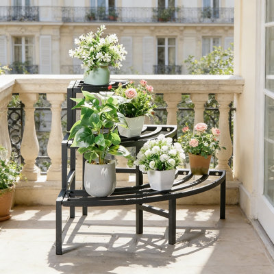 Support pour plante d'angle à 3 niveaux - Tablette pour plante d'intérieur d'extérieur peu encombrante avec design résistant à la rouille et aux intempéries
