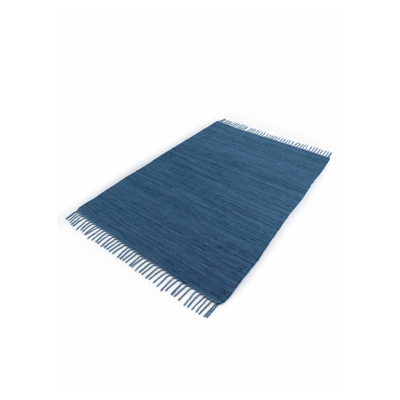 Chindi Uni Solid Colour Hand Crafted Hand Braided Blue Area Rug, Rectangle 140 x 200cm