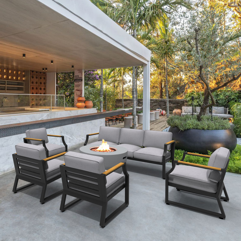 7 - Person Patio Conversation Set with Cushions, Black