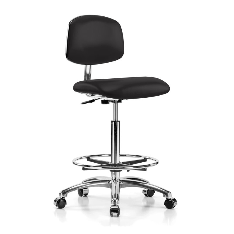 Arista PERCH Cleanroom Vinyl Chair with Foot Ring | High Bench Height  21-31", Black Vinyl