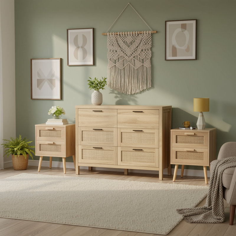 3 Piece Bedroom Set (nightstand And Chest Of Dresser)