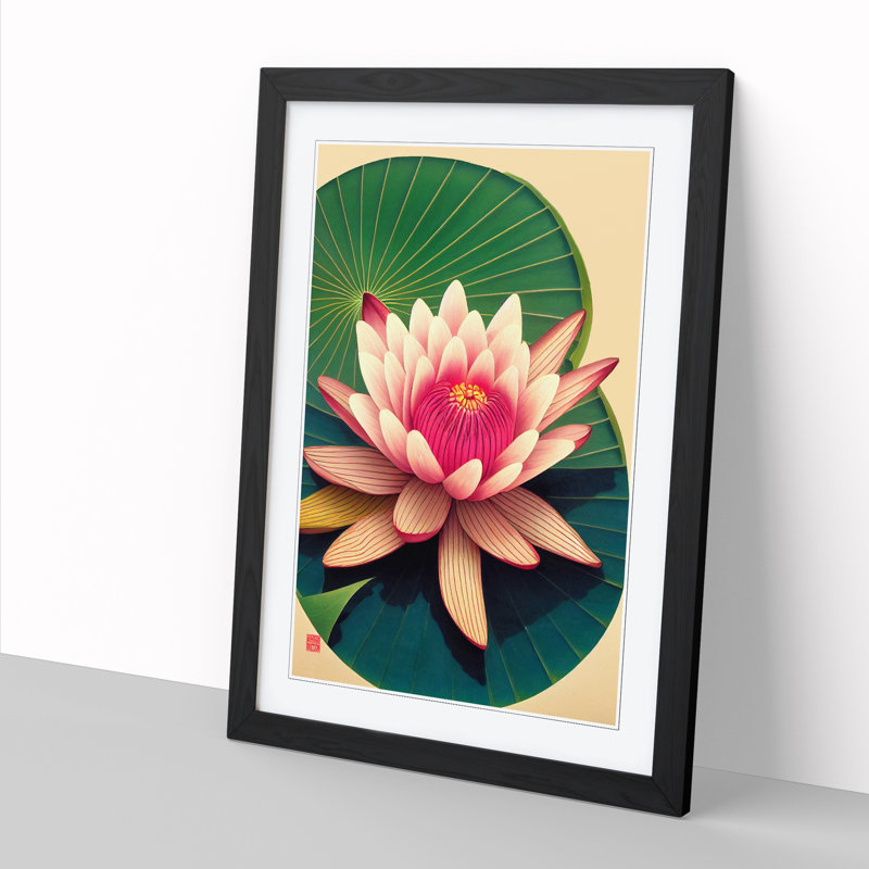 Water Lily Flower Chinese - Picture Frame Print, 64cm H x 46cm W x 2cm D, Walnut