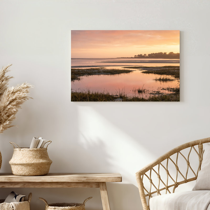 Art mural sur toile Gallery Wrap pour le salon, la chambre à coucher, le bureau ou le vestibule - décoration murale décorative avec marais coucher de soleil