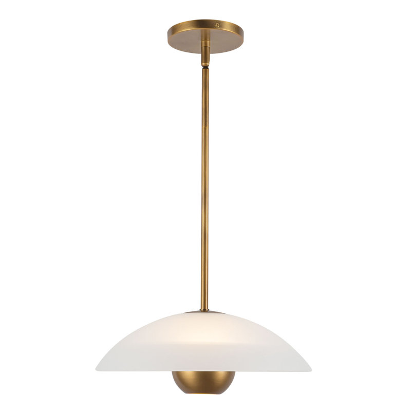 Umbra 14-in Black Pendant, 14-in, Matte Opal Glass / Vintage Brass