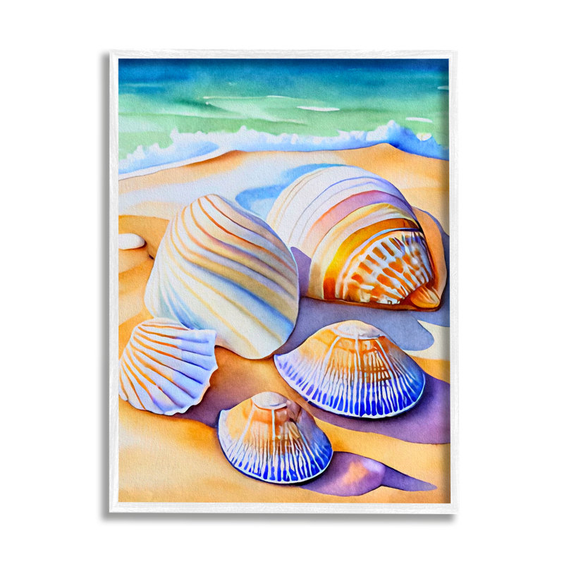 Highland Dunes Vibrant Seashells On Shore, art de la giclée encadrée par LSR Design Studio, H 30 po x l 24 po x P 1,5 po