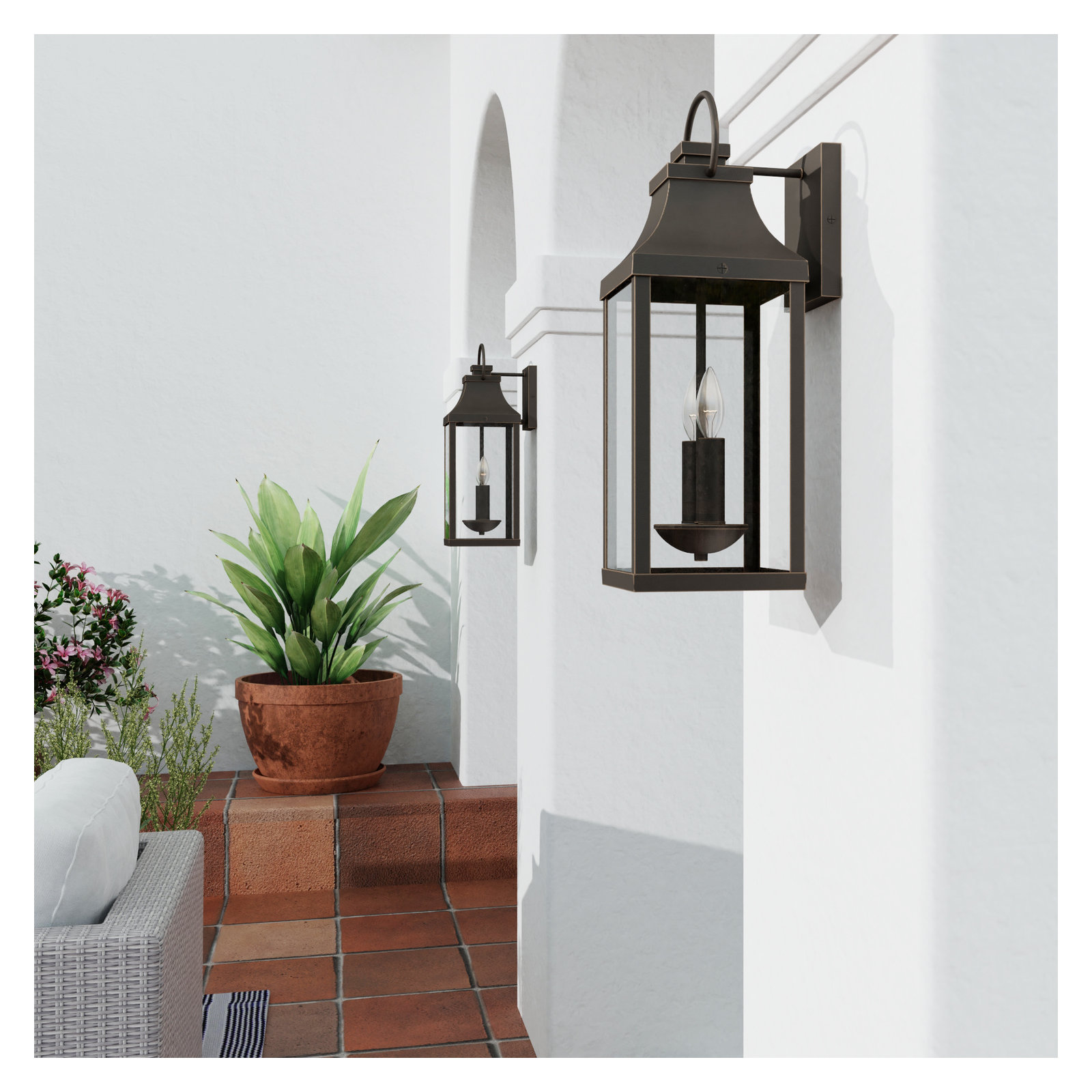 Caden 2 Light Outdoor Wall Light, Oiled Bronze