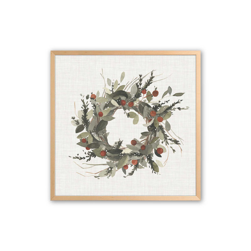 Couronne des Fêtes avec baies I, impression roulée, H 21,5 po x l 21,5 po, Cadre en érable brut, bois massif