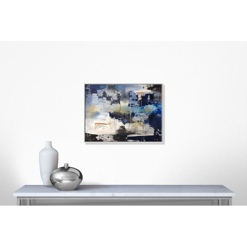 Automne indigo - cadre flottant, reproduction d'art sur toile, Cadre blanc, H 30 po x l 40 po x P 2 po