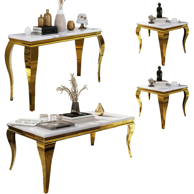 Ensemble de table de salon 4 pièces blanc et doré