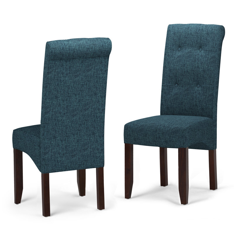 Cosmopolitan Tufted Upholstered Dining Chair with Curved Back in Modern Style (Set of 2), Denim Blue, Java Brown