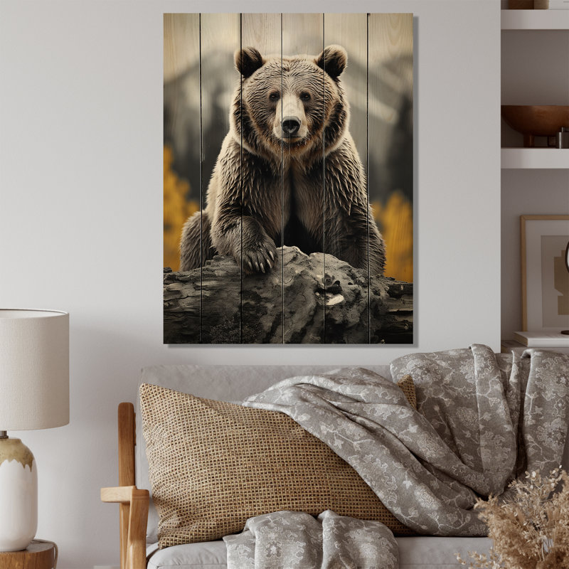 Ours puissant II sur impression sur bois, H 20 po x l 10 po x P 0,78 po