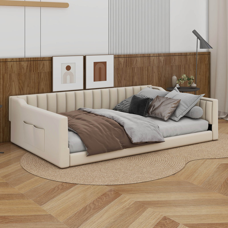Upholstery Daybed And Side Storage Pocket, Full XL, Beige