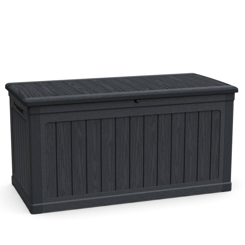 230 Gallon Waterproof Resin Xxl Deck Box In Black, Lockable, For Storing Sports Equipment And Patio Cushions, Double - Wall Design All Weather Durability, Multipurpose As Table Or Bench, 32 Width, 34