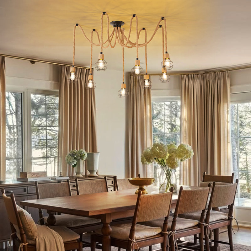 Industrial Style Hemp Rope Semi Flush Mount Ligh for Living Room