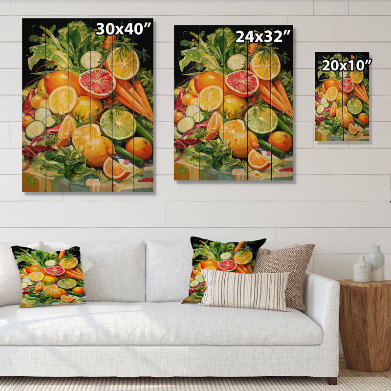 Végétarien, cuisine II sur impression sur bois, H 40 po x l 30 po x P 0,78 po