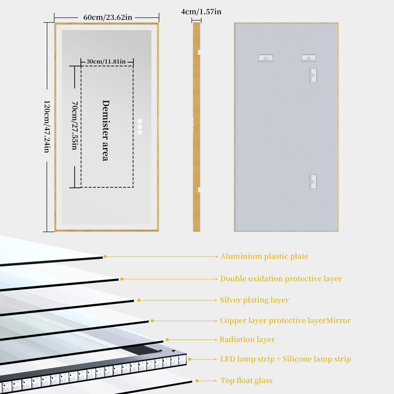 Miroir mural Beil, 24 po x 47,2 po