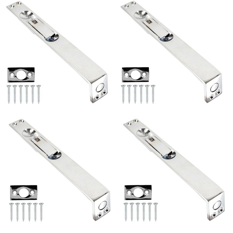 Pack of 4 Flush Door Bolt in Polished Chrome Finish, Concealed Security French Double Door Bolts - 150mm