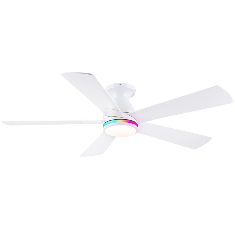 46" Low Profile Flush Mount Ceiling Fan Light With Remote/app Control, White-RGB