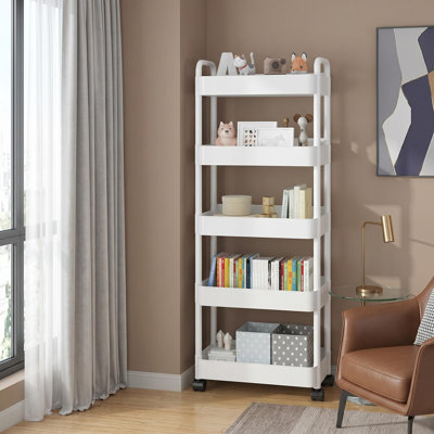 Slim Rolling Storage Cart,5 Tier Storage Trolley Cart with Handle,Utility Organizer Rack,Mobile Shelving Unit Utility Cart for Kitchen, Bathroom, Laundry, or Bedroom