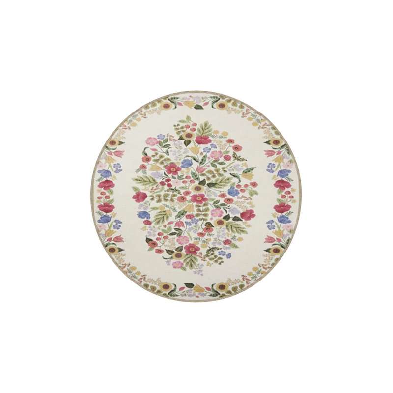 Tapis décoratif floral crème lavable, Tapis de couloir 2 pi 6 po x 9 pi 11 po