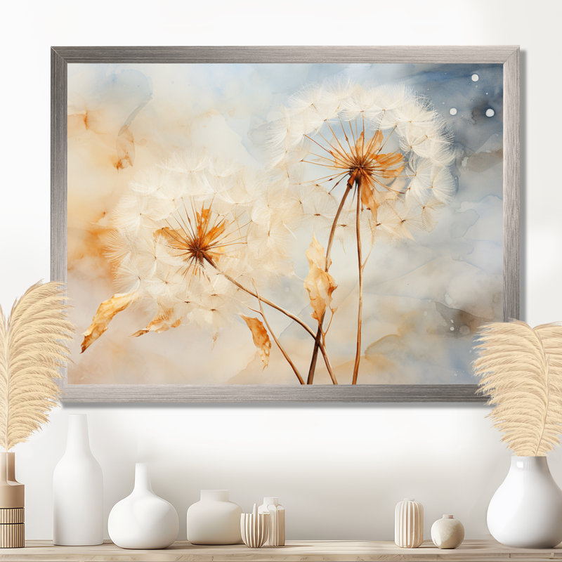 Pissenlit pétale pureté - art mural pissenlit, H 34 po x l 44 po x P 1,5 po, Cadre flottant érable