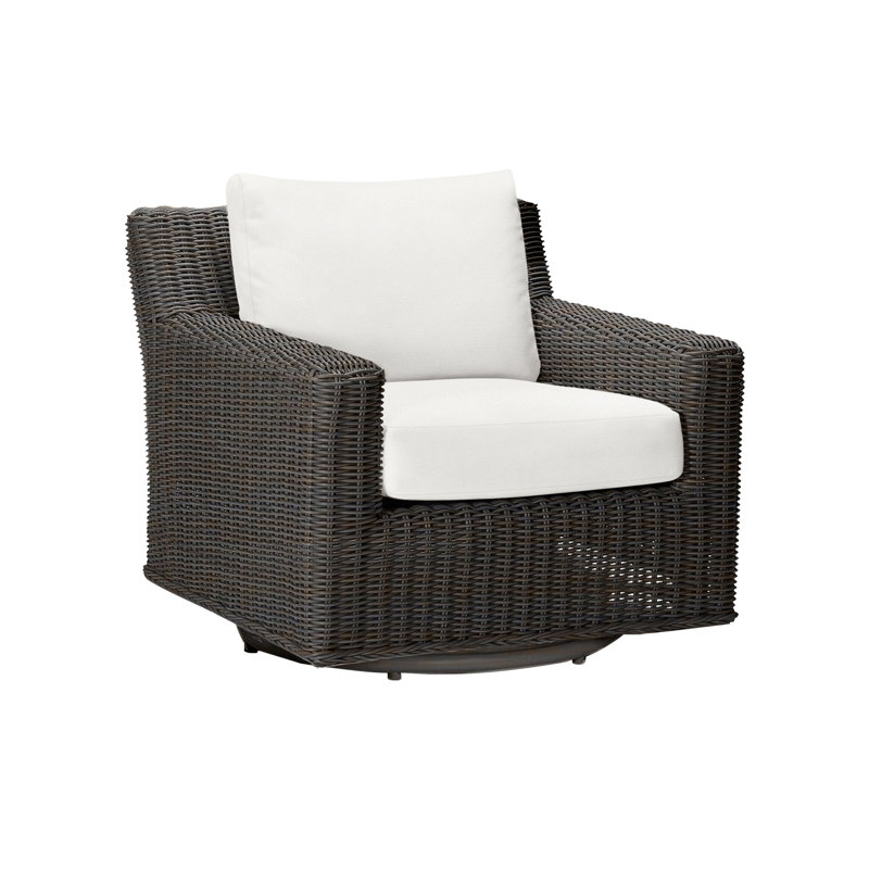 Rustic Swivel Patio Chair with Cushions, Dove Sunbrella® Linen, Black Walnut, Welt