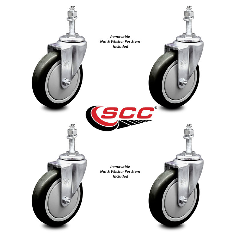 Polyurethane 3/8 Inch Threaded Stem Caster Set 2 Brakes SCC