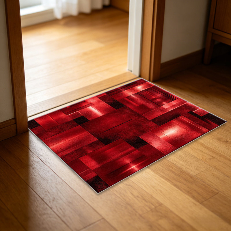 Modern Red Black area rugs for Living Room, Soft and Comfortable, Suitable for all seasons, easy to maintain, machine washable Indoor floor mat, Under Table Farmhouse suitable for Bedroom, Dining Room, Study,  Balcony, Home Decor Patio