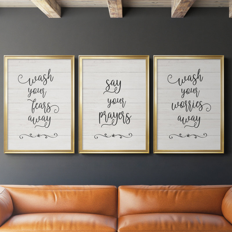 «Say Your Prayers», ensemble de 3 encadrements d'art textuel sur toile, Toile avec cadre or