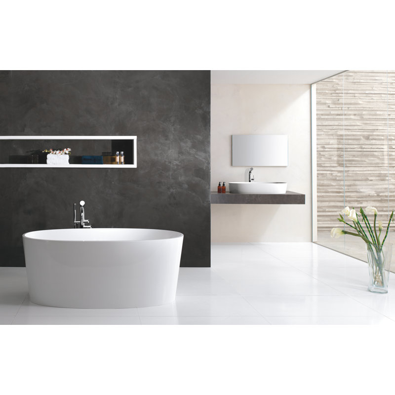 Ios 59.5" x 31.625" Freestanding Soaking Bathtub, Gloss White