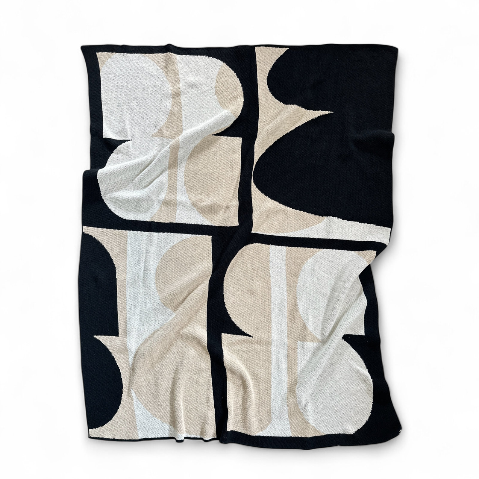 Nimbus Knit Throw Blanket, Black/Beige/Ivory