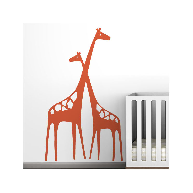 Décalcomanie murale maman et bébé giraffe baby zoo, Argent métallique