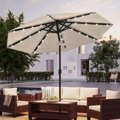 Market Umbrella LED Lights Round Patio Umbrella with Large Canopy Outdoor Table Umbrella Solar Powered For Deck