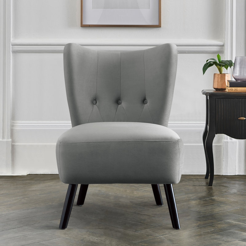 Eleasha Upholstered Slipper Chair, Gray Polyester