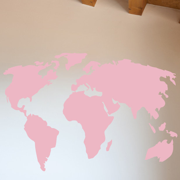 Décalcomanie murale carte du monde, H 22 po x l 32 po x P 0,01 po, Rose œillet