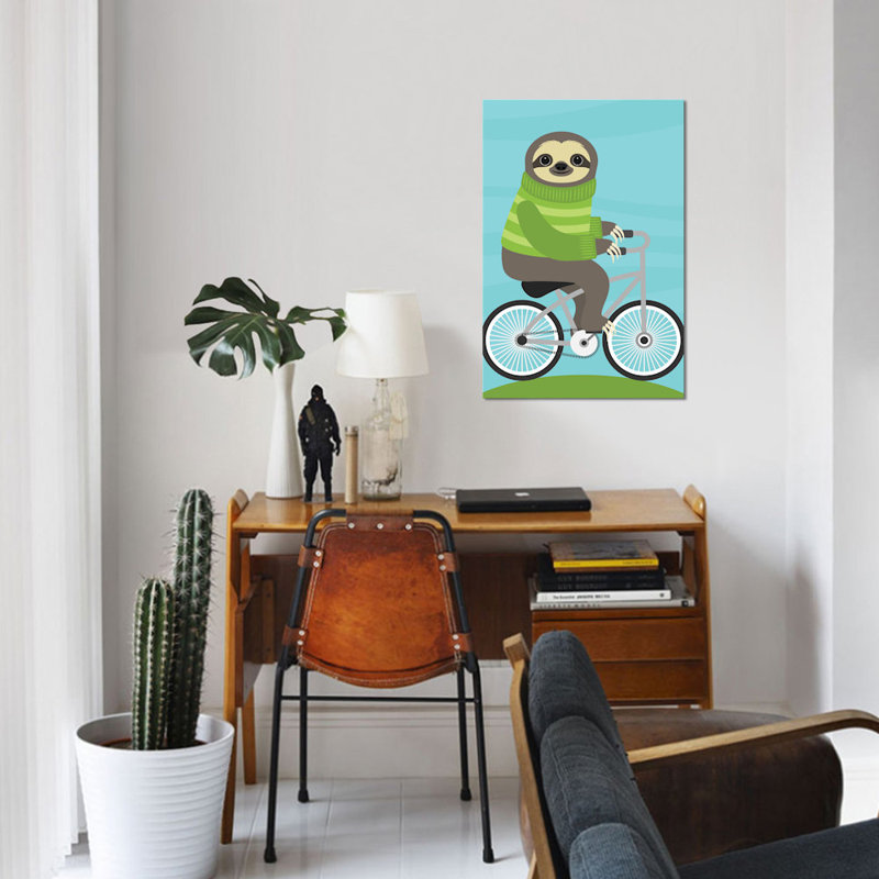 «Cycling Sloth», art sur toile, H 12 po x l 8 po x P 0,75 po, Non mat, Toile tendue