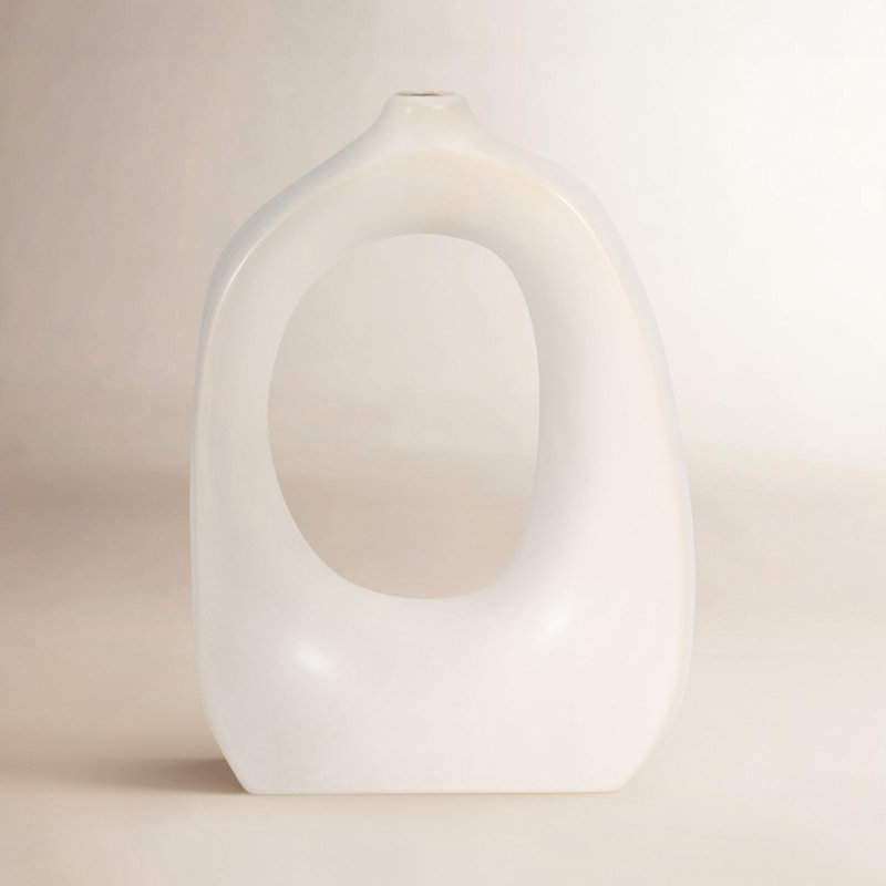Stoneware and Porcelain Vase with Sculptural Design - Modern Decorative Ceramic Accent Vase with Sleek Contemporary Silhouette