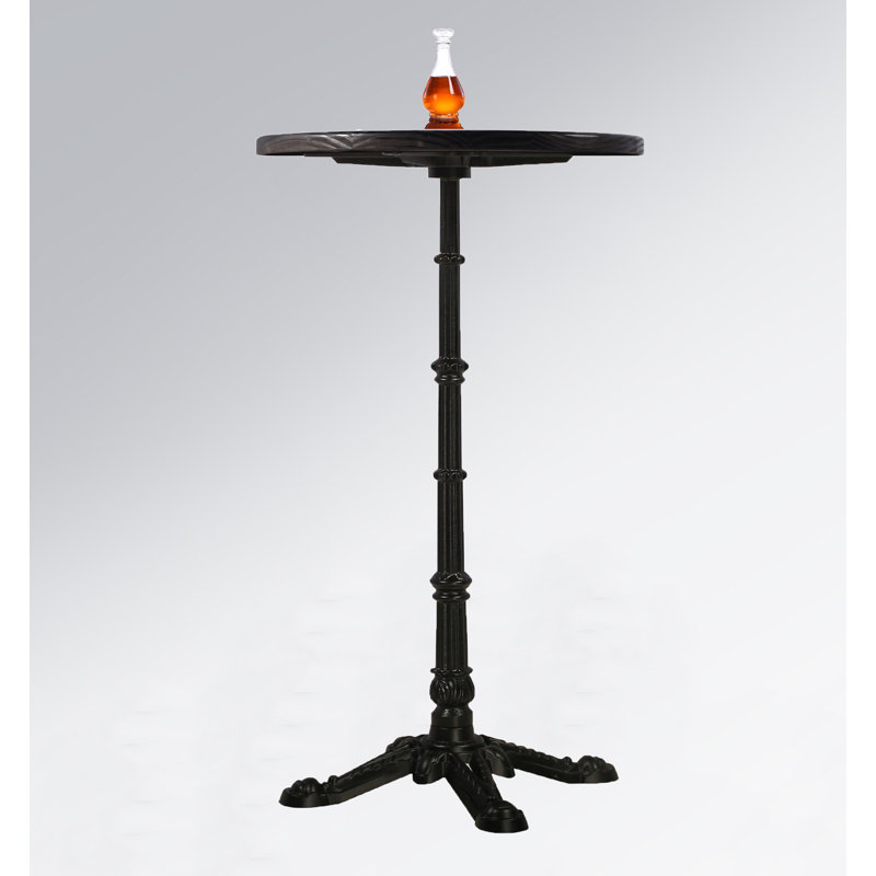 Shavera Pine Round Solid Wood Top Metal Base Dining Table, Dark Brown