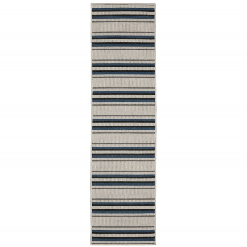 Tapis intérieur / extérieur beige / bleu Musgrove, Tapis de couloir de 1 pi 10 po x 7 pi 3 po