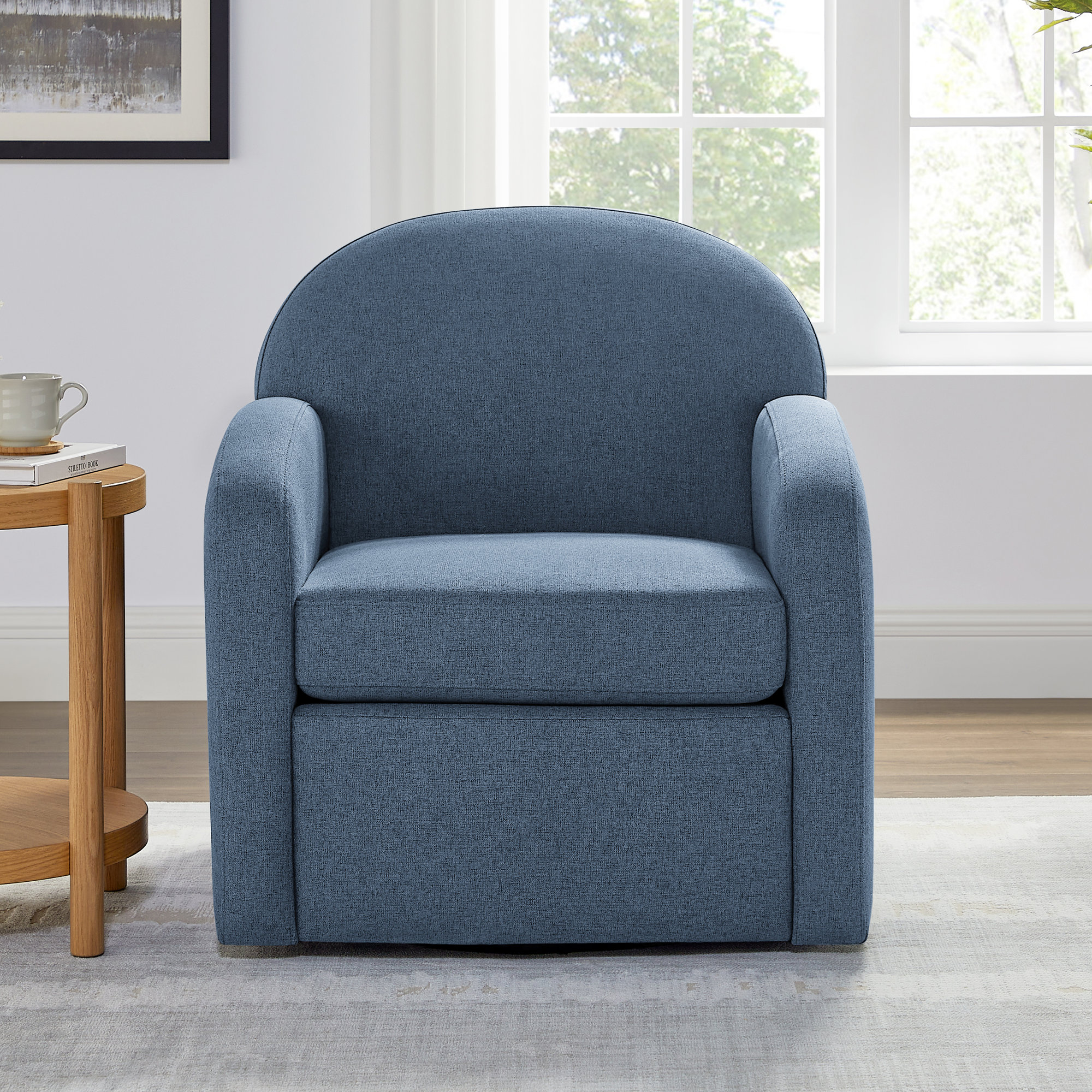 Shayla Upholstered Swivel Chair, Capri Blue Performance Weave