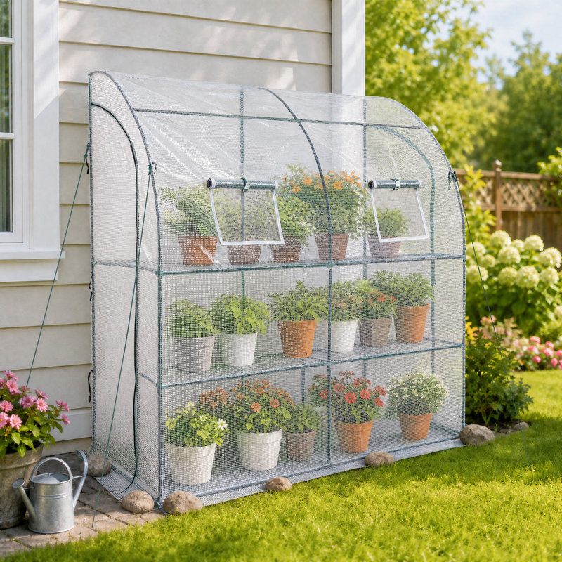Aoodor 7x3x7 FT Lean to Greenhouse, White