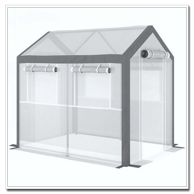Outsunny 8' x 6' x 7.5' Walk-In Greenhouse, Outdoor Gardening Canopy with 6 Roll-up Windows, 2 Zippered Doors & Weather Cover, White