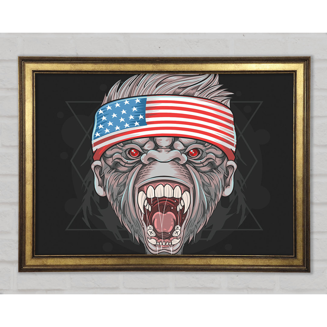 Wütender Gorilla Amerikanische Flagge Gerahmter Druck