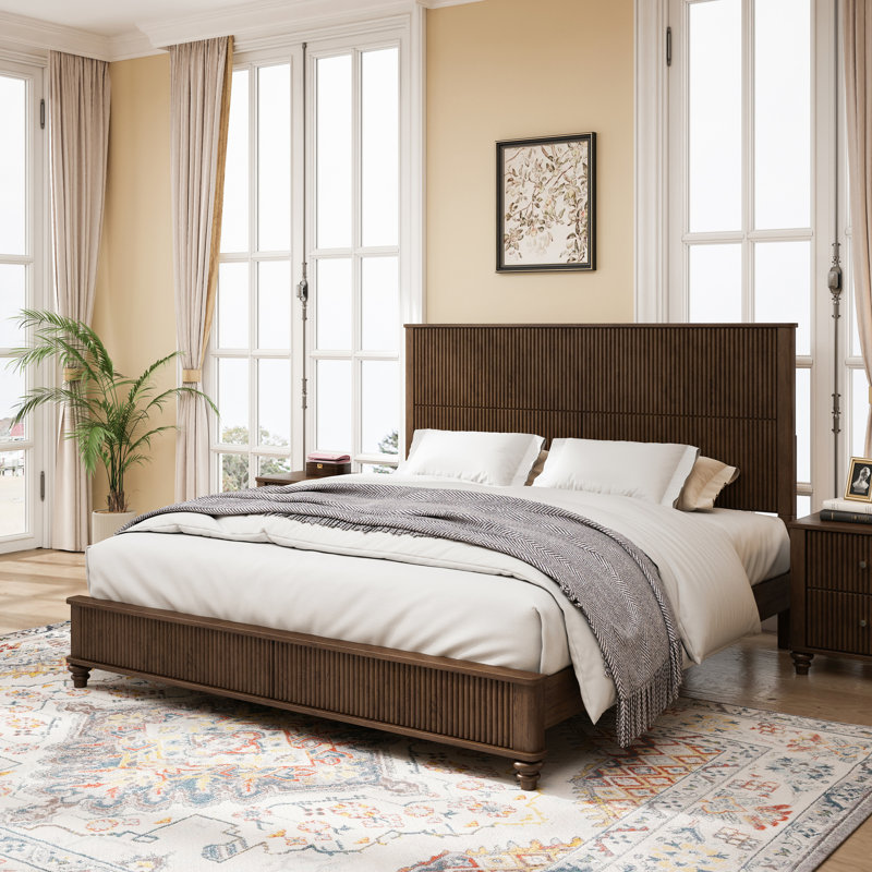 Ensemble de chambre à coucher 3 pièces avec un très grand lit et 2 tables de chevet, brun noyer, Noyer brun