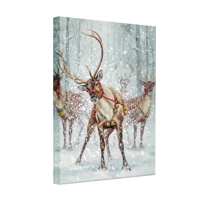 Ensemble de 3 impressions sur toile, renne de Noël dans la forêt enneigée avec décorations, H 24 po x l 16 po