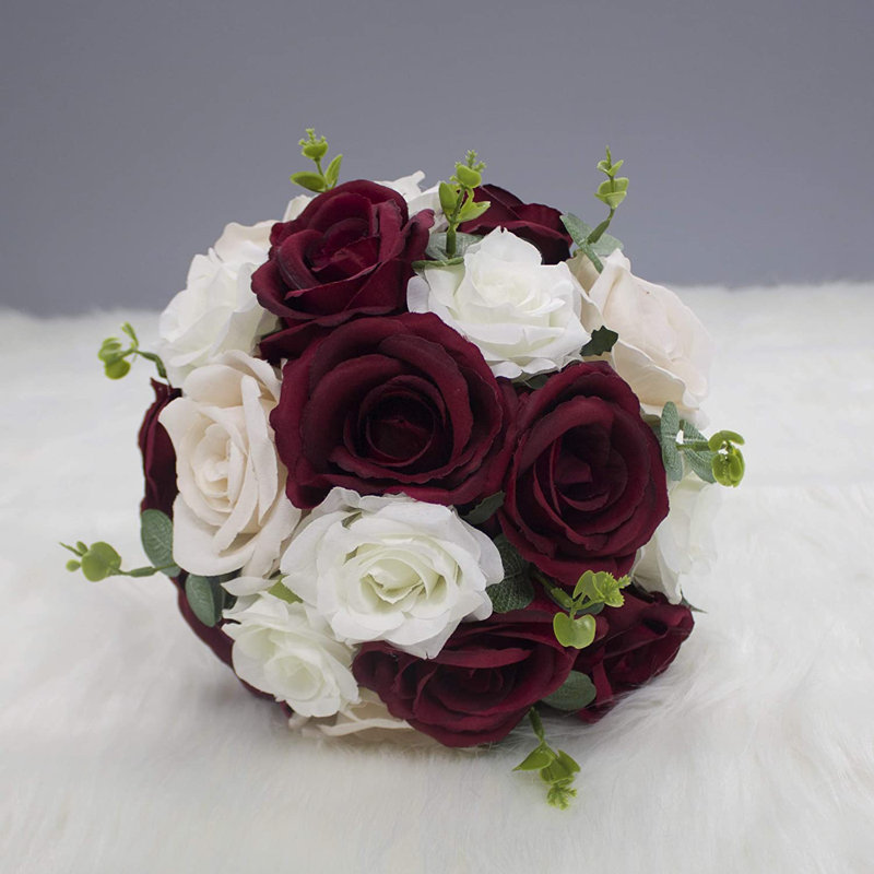 Artificial bride bouquet white and red roses