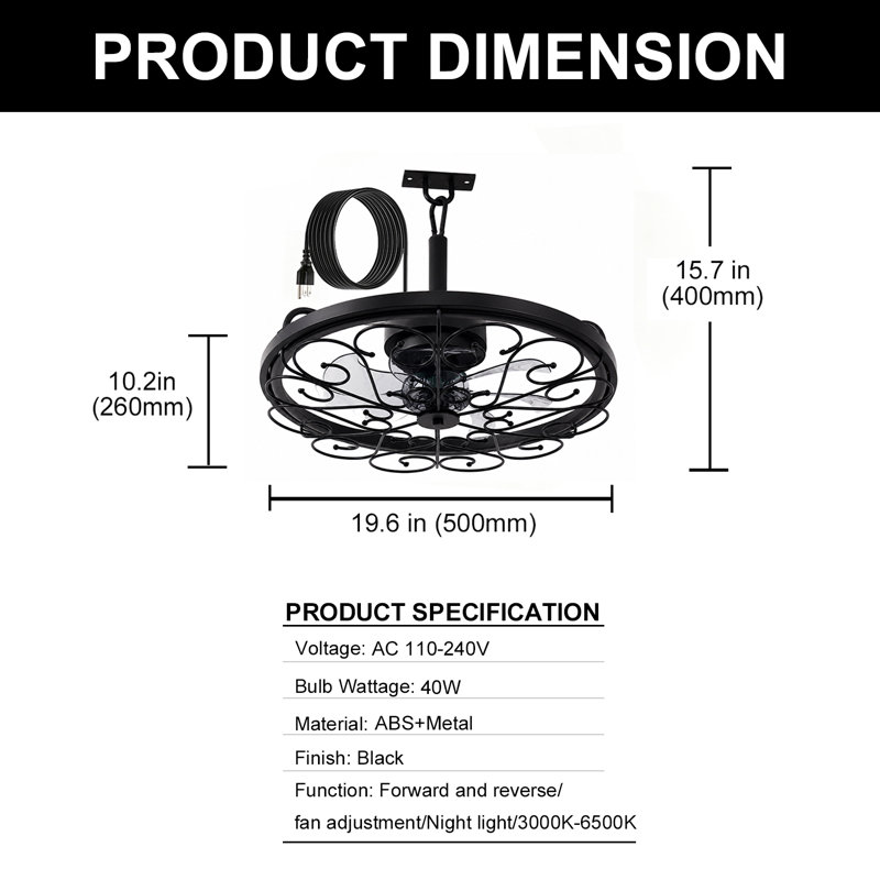19.6in Outdoor Ceiling Fan