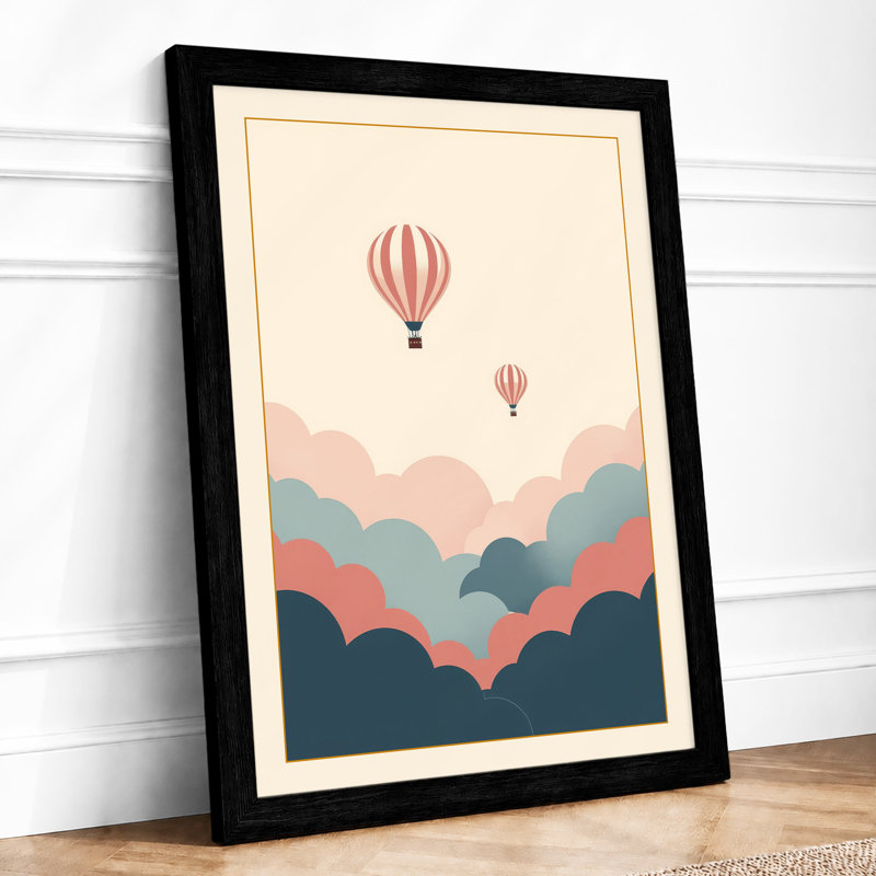 Balloons Above Clouds Minimalist - Framed Print, A1 - 84.1 x 59.4 cm, Black